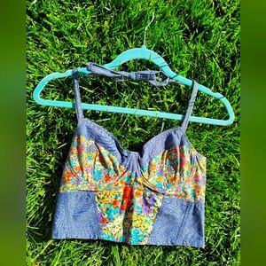 Liberty London, shirt, size xs, flower patern, crop top, half shirt, tops